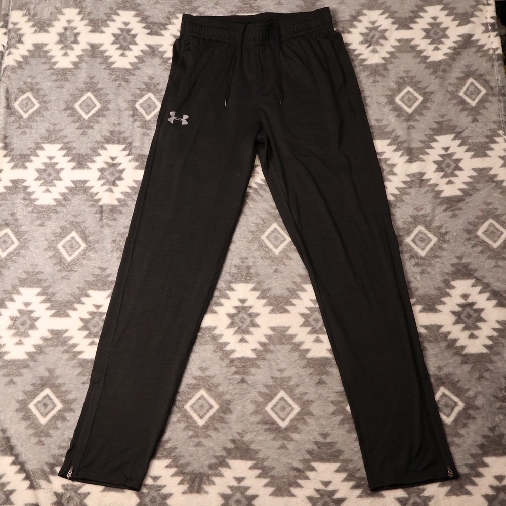 Under Armour Mens Loose Fit Training Pants Black Medium Joggers Ankle Zip